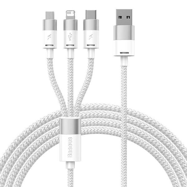 3in1 USB cable Baseus StarSpeed Series, USB-C + Micro + Lightning 3,5A, 1.2m (White) - Image 2