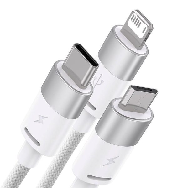 3in1 USB cable Baseus StarSpeed Series, USB-C + Micro + Lightning 3,5A, 1.2m (White) - Image 3