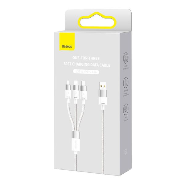 3in1 USB cable Baseus StarSpeed Series, USB-C + Micro + Lightning 3,5A, 1.2m (White) - Image 6