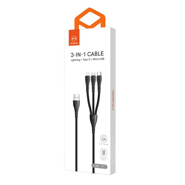 3in1 USB to USB-C / Lightning / Micro USB Cable, Mcdodo CA-6960, 1.2m (Black) - Image 2