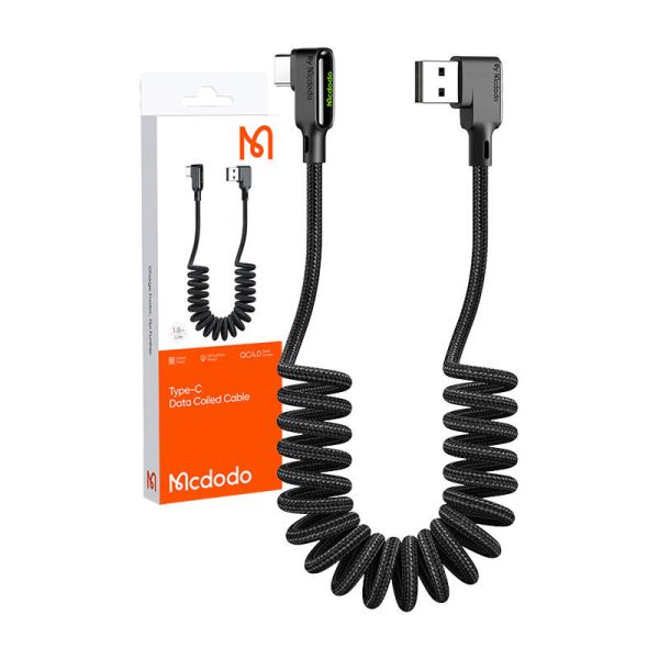 USB to USB-C cable, Mcdodo CA-7310, angled, 1.8m (black) - Image 5