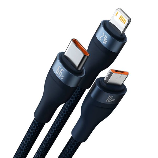 3in1 USB cable Baseus USB 3in1 Baseus Flash Series,  USB-C + Micro + Lightning 66W, 1.2m (blue) - Image 3