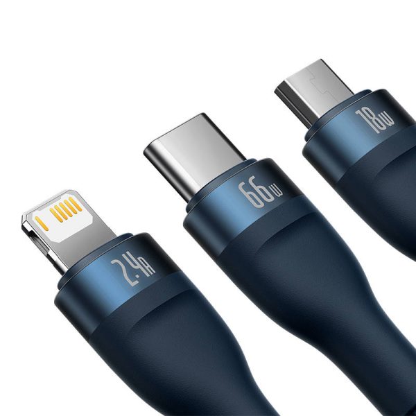 3in1 USB cable Baseus USB 3in1 Baseus Flash Series,  USB-C + Micro + Lightning 66W, 1.2m (blue) - Image 4