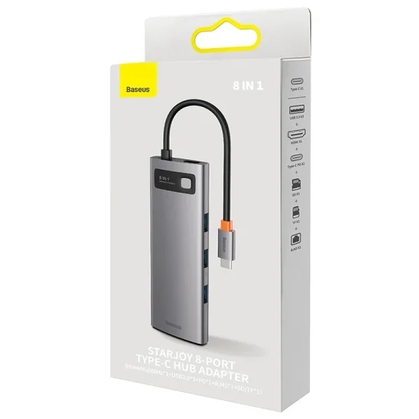 Hub 8w1 Baseus StarJoy Metal Glam Series, USB-C do HDMI + 3 x USB 3.0 + USB-C PD + RJ45 + SD/TF - Image 6