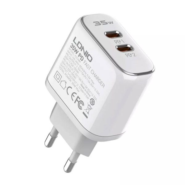 Wall charger LDNIO A2528M 2USB-C for Apple + USB-C - Lightning Cable - Image 2