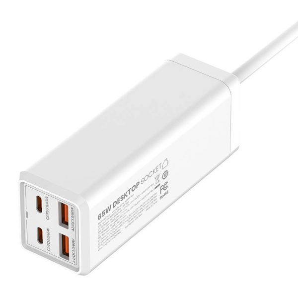 Power strip with 1 AC socket, 2x USB, 2x USB-C LDNIO SC1418, EU/US, 2500W (white) - Image 5