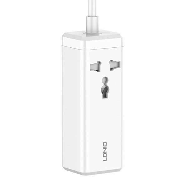 Power strip with 1 AC socket, 2x USB, 2x USB-C LDNIO SC1418, EU/US, 2500W (white) - Image 3