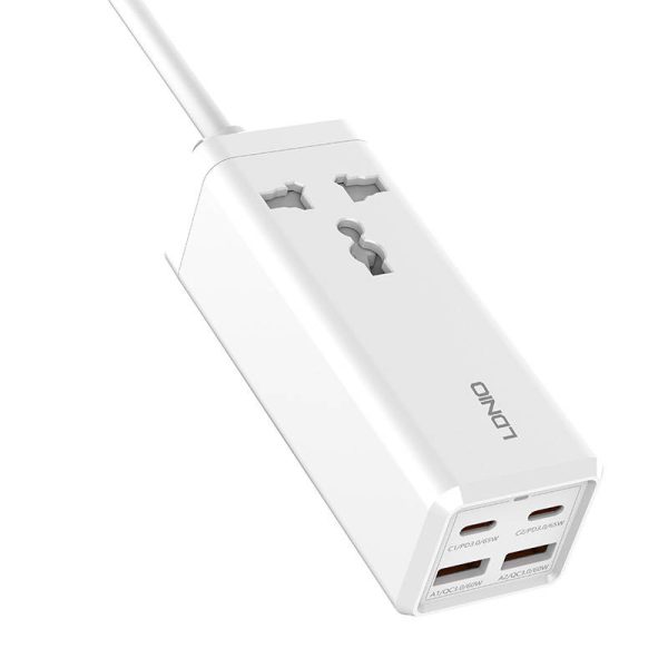 Power strip with 1 AC socket, 2x USB, 2x USB-C LDNIO SC1418, EU/US, 2500W (white) - Image 2