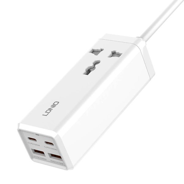Power strip with 1 AC socket, 2x USB, 2x USB-C LDNIO SC1418, EU/US, 2500W (white) - Image 4