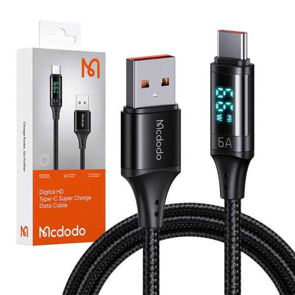 Cable USB to USB-C Mcdodo CA-1080 with display , 66W, 6A, 1.2m (black) - Image 3