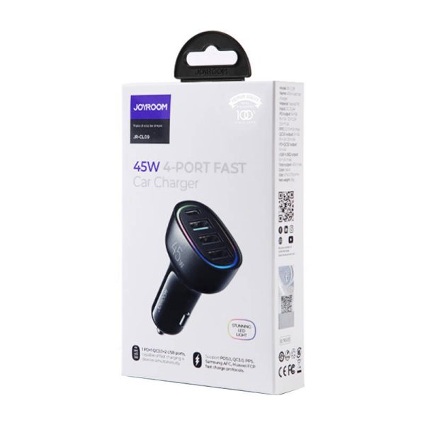 Car charger Joyroom JR-CL09, 4-port, 1x USB-C PD, 1x QC3.0 USB, 2x USB (black) - Image 2
