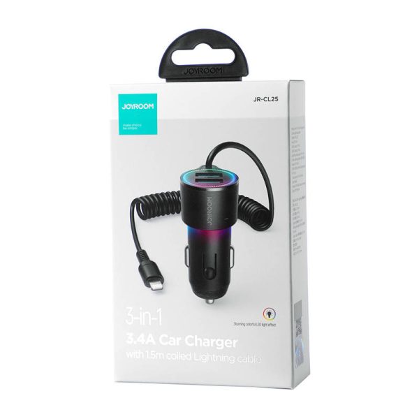 Car charger Joyroom JR-CL25, 2x USB + Lightning cable (black) - Image 2