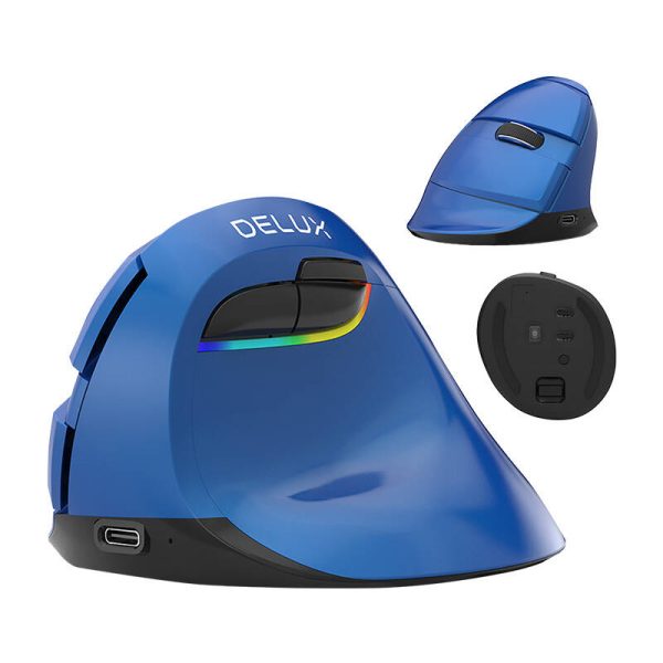 Wireless Vertical Mouse Delux M618Mini BT4.0 + 2.4Ghz 4000DPI RGB (blue) - Image 2