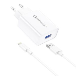 Foneng EU13 18W Wall Charger + USB to Lightning Cable, 3A (White)