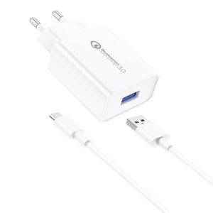 Wall Charger Foneng EU13 18W + USB to Micro USB Cable, 3A (White)