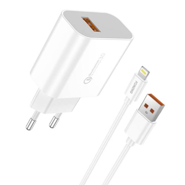 Fast charger Foneng 1x USB QC3.0 EU46 18W + USB Lightning cable