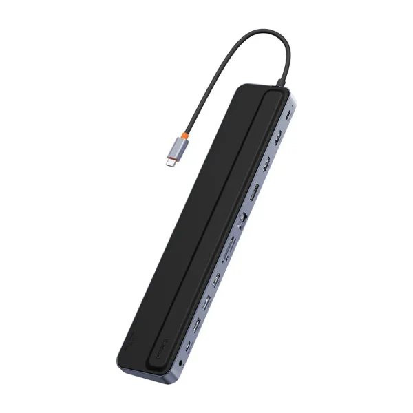 Hub 12w1 Baseus EliteJoy Gen2 series USB-C do 2xHDMI+ 3xUSB 3.0+ PD+ DP+ SD/TF+ RJ45+Type-C+ 3.5mm (dark grey) - Image 4