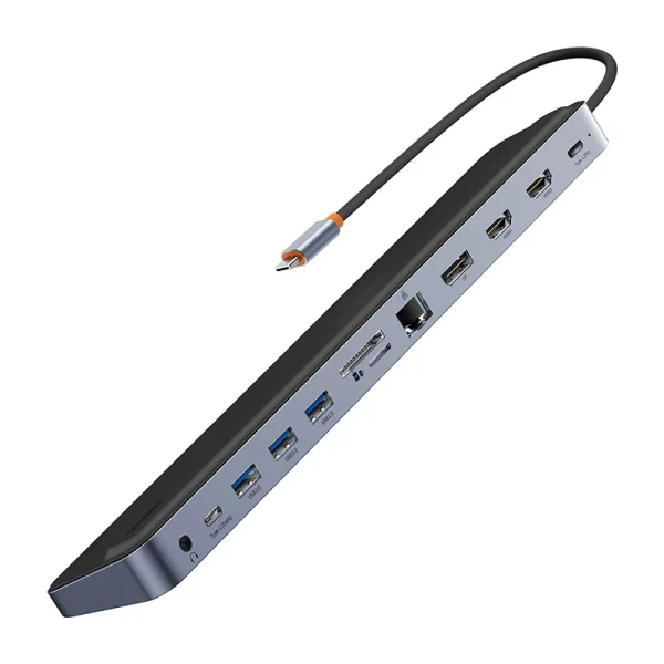 Hub 12w1 Baseus EliteJoy Gen2 series USB-C do 2xHDMI+ 3xUSB 3.0+ PD+ DP+ SD/TF+ RJ45+Type-C+ 3.5mm (dark grey) - Image 6