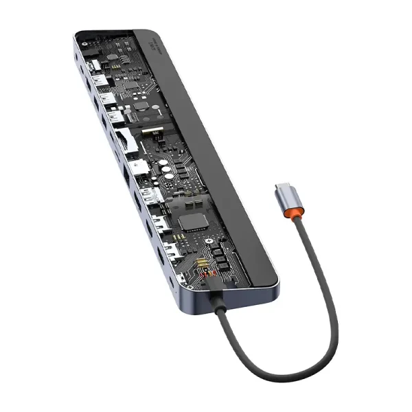Hub 12w1 Baseus EliteJoy Gen2 series USB-C do 2xHDMI+ 3xUSB 3.0+ PD+ DP+ SD/TF+ RJ45+Type-C+ 3.5mm (dark grey) - Image 5