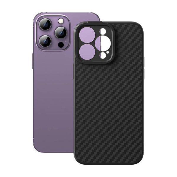 Magnetic Case Baseus Synthetic Fiber Series for iPhone 14 Pro (black)+ tempered glass + cleaning kit - Image 3