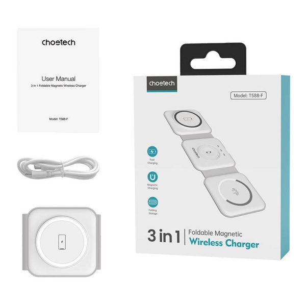 Choetech T588-F 3in1 Magnetic Wireless Charger 15W (white) - Image 5