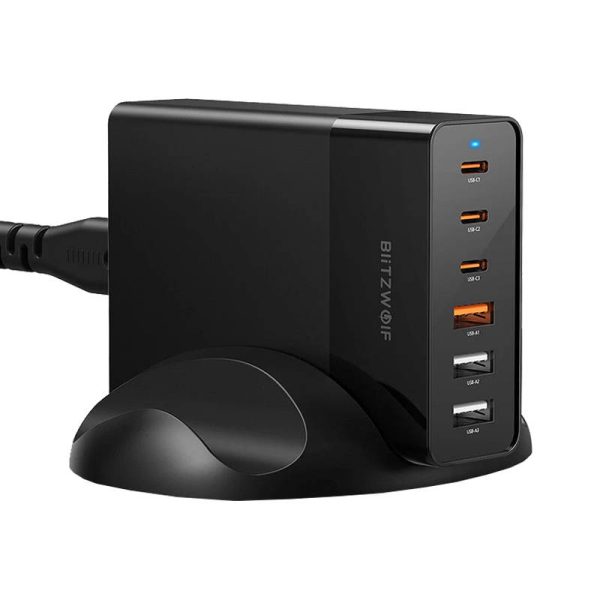 Wall charger Blitzwolf BW-S25, 75W, 3x USB + 3x USB-C (black) — изображение 2