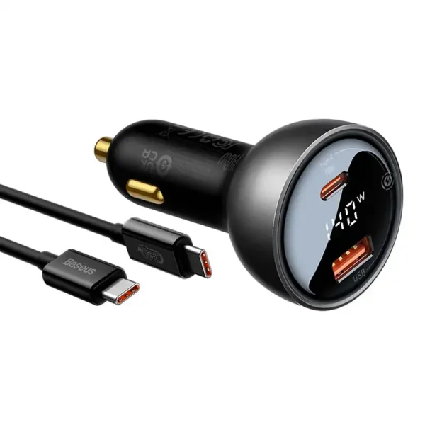 Car charger Baseus Superme, USB, USB-C, 140W (black) - Image 6