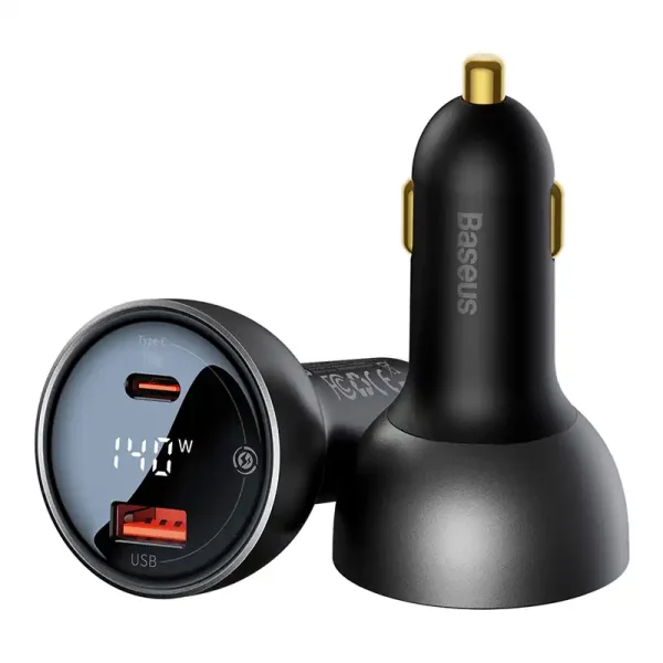 Car charger Baseus Superme, USB, USB-C, 140W (black) - Image 3
