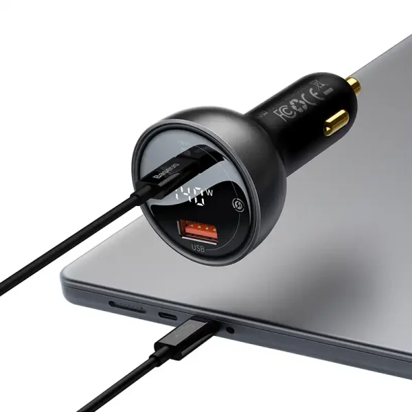 Car charger Baseus Superme, USB, USB-C, 140W (black) - Image 5