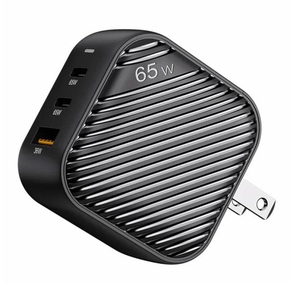 INVZI GanHub 2x USB-C + USB wall charger, 65W, EU/UK/AU/US (black) - Image 3