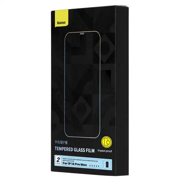 Privacy tempered Glass Baseus Iphone 14 Pro Max (2pcs) with 2 cleaning kits and dust-proof installation tool - Image 3