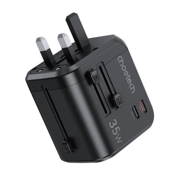 Choetech PD5008 travel charger, 3xUSB-A, 2xUSB-C, GaN, 35W, US/EU/UK/AU (black) - Image 3
