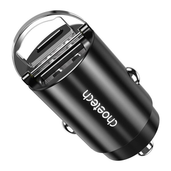 Car Charger Choetech TC0006 1x USB-A, 1x USB-C 30W PD 3.0 (black) - Image 2