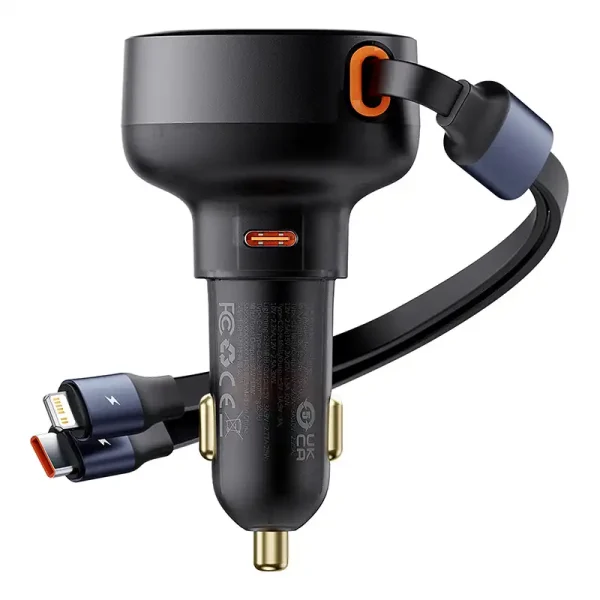 Car Charger Baseus Enjoyment USB-C with USB-C cable and Lightning  60W (black) - Image 2