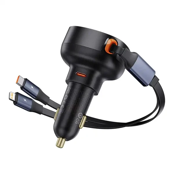 Car Charger Baseus Enjoyment USB-C with USB-C cable and Lightning  60W (black) - Image 5