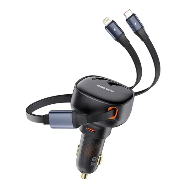 Car Charger Baseus Enjoyment USB-C with USB-C cable and Lightning  60W (black) - Image 6