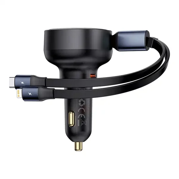 Car Charger Baseus Enjoyment USB-C with USB-C cable and Lightning  60W (black) - Image 4