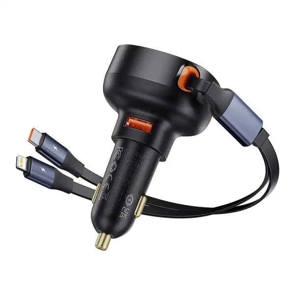 Car Charger Baseus Enjoyment USB with USB-C cable and Lightning  60W (black) - Image 4