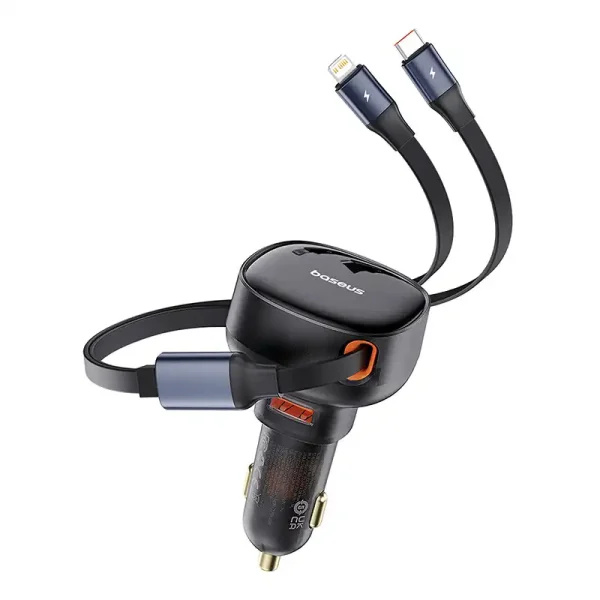 Car Charger Baseus Enjoyment USB with USB-C cable and Lightning  60W (black) - Image 5
