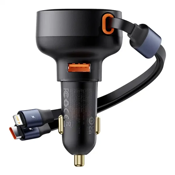 Car Charger Baseus Enjoyment USB with USB-C cable and Lightning  60W (black) - Image 2