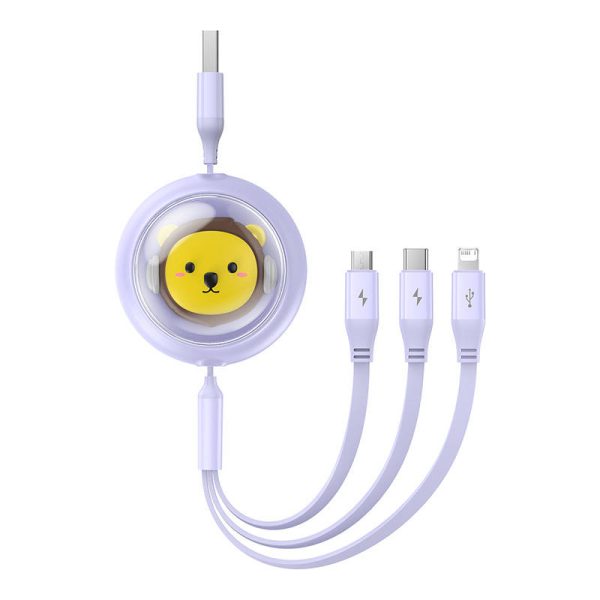 Charging Cable 3w1 Baseus USB to USB-C, USB-M, Lightning 3,5A, 1,1m (purple) - Image 2