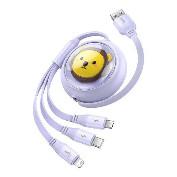 Charging Cable 3w1 Baseus USB to USB-C, USB-M, Lightning 3,5A, 1,1m (purple) - Image 3