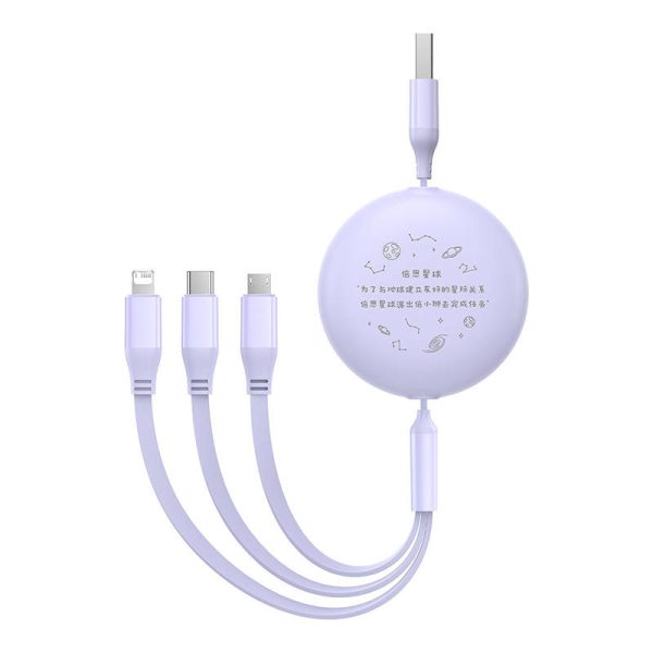 Charging Cable 3w1 Baseus USB to USB-C, USB-M, Lightning 3,5A, 1,1m (purple) - Image 6