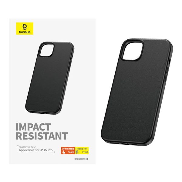 Phone Case for iPhone 15 Pro Baseus Fauxther Series (Black) - Image 3