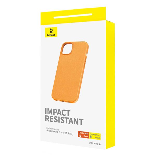 Phone Case for iPhone 15 Pro Baseus Fauxther Series (Orange) - Image 4