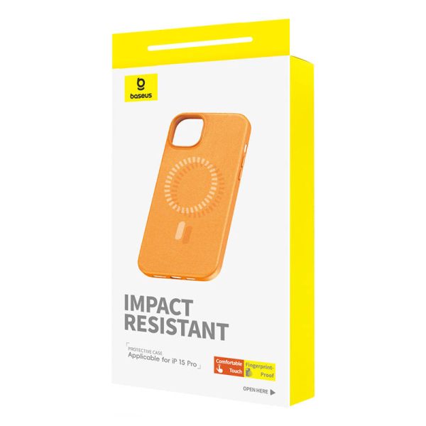 Magnetic Phone Case for iPhone 15 Pro Baseus Fauxther Series (Orange) - Image 3