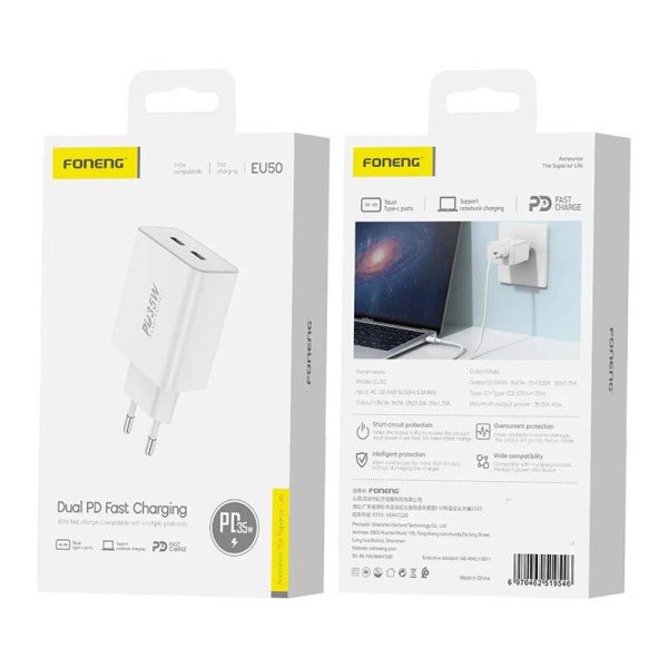 Wall charger Foneng EU50 PD 35W 2x USB-C ports (white) - Image 2