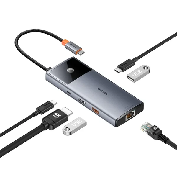 Hub 6in1 Baseus Metal Gleam 2 Series, USB-C to 2xUSB 3.0 +USB-C + HDMI + USB-C PD + Ethernet RJ45 - Image 6