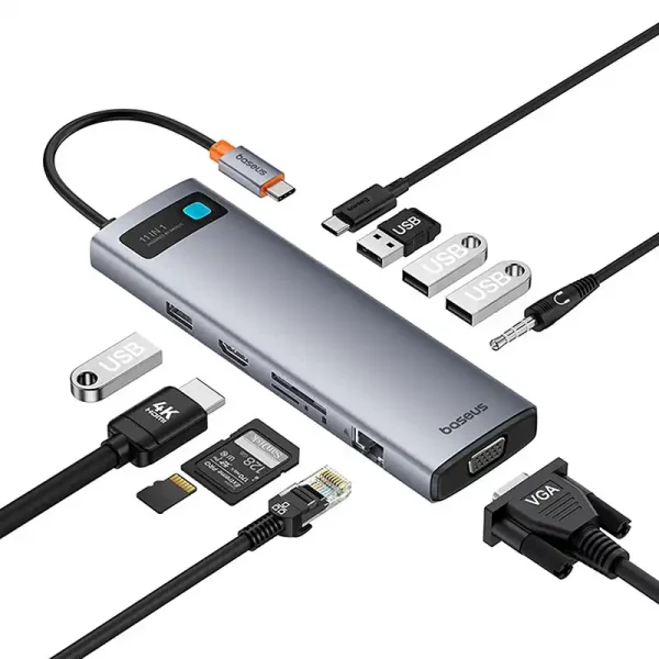 Hub 11in1 Baseus StarJoy Metal Glam Series, USB-C to HDMI +VGA + 3 x USB 3.0 + USB 2.0+USB-C PD + RJ45 + SD/TF +3,5mm - Image 4