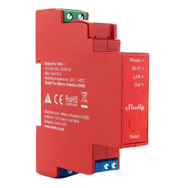 Shelly Pro 1PM DIN Rail Switch with Power measurement, 1 channel, WiFi/LAN - Image 2